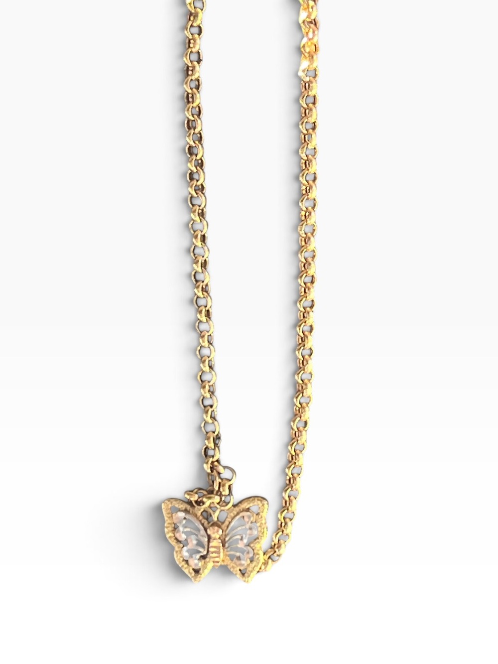 14K Gold Butterfly Pendant Anklet Tricolor Womens Anklet